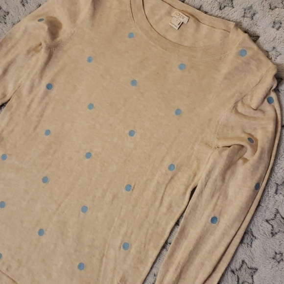 3/$20 JCrew Polka Dot Teddie Sweater Tan & Blue - Picture 2 of 3